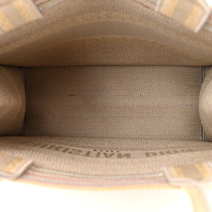 Christian Dior Canvas Embroidered Medium Stripes Book Tote Beige Multicolor 5 of 11
