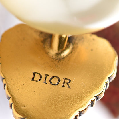 Christian Dior Pearl Crystal Heart Tribal Earrings Gold Red 3 of 4