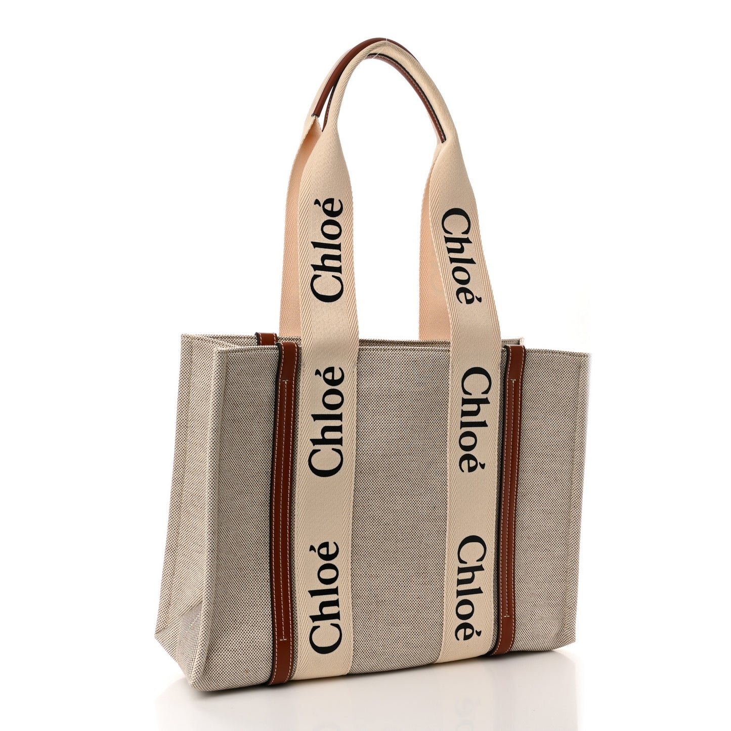Cotton Calfskin Medium Woody Ribbon Tote White Brown
