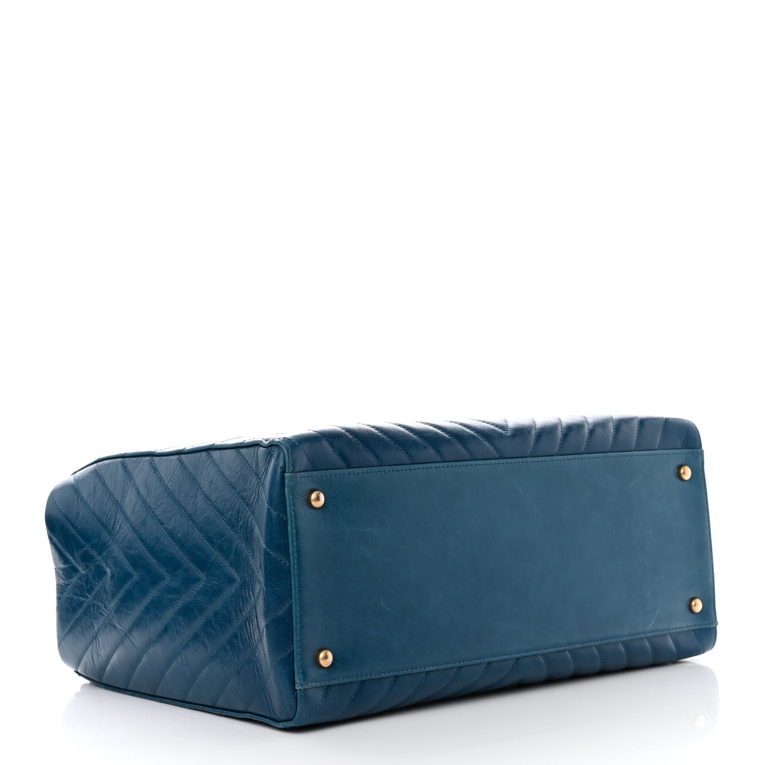 Chanel Aged Calfskin Chevron Large Coco Handle Shopping Tote Blue 5 of 16