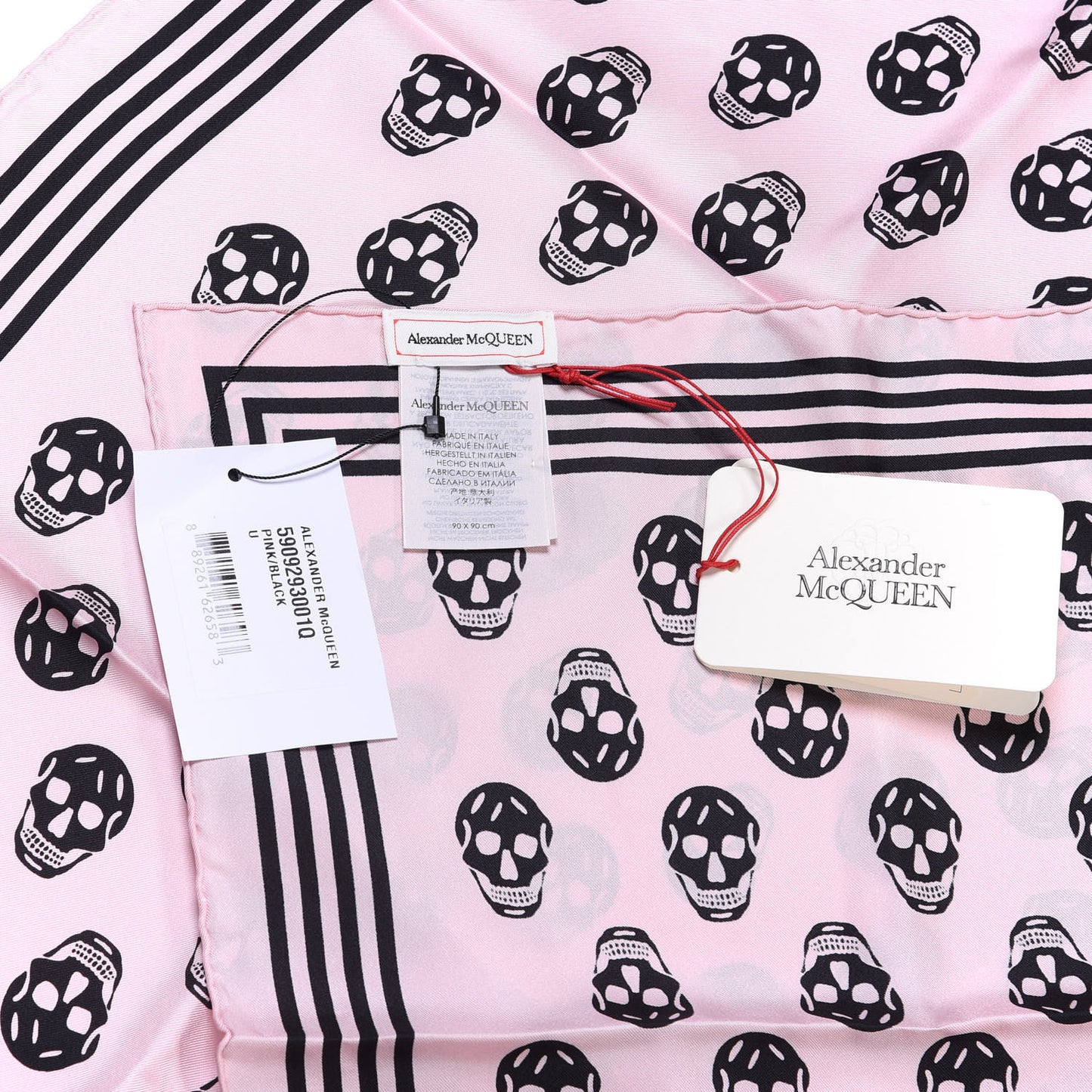 Silk Skull Scarf Pink Black