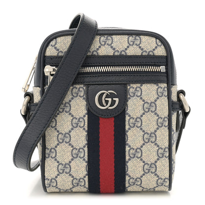 Gucci GG Supreme Monogram Textured Calfskin Web Mini Ophidia Messenger Beige Blue 1 of 10