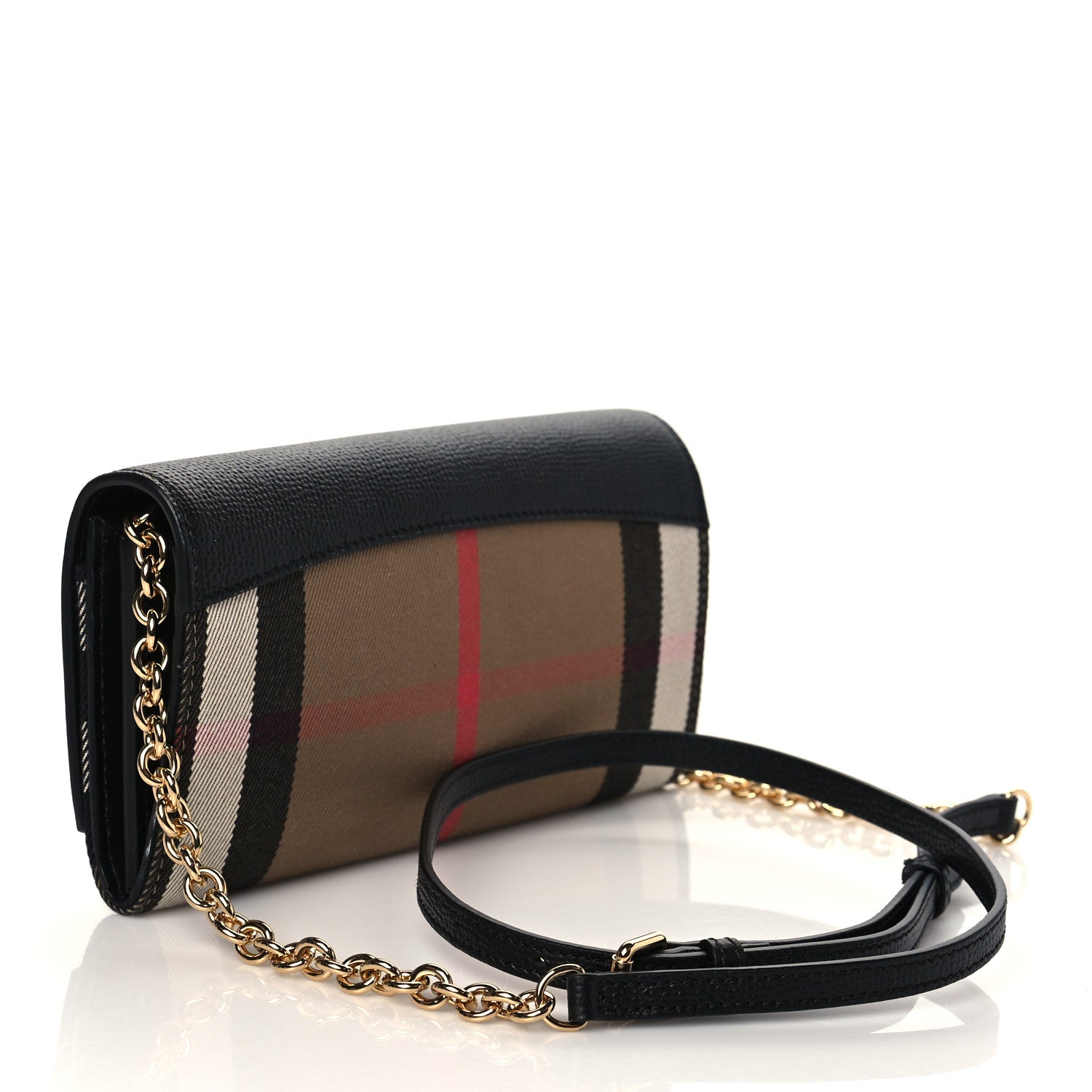 Burberry Grainy Calfskin House Check Henley Wallet On Chain Black 2 of 8