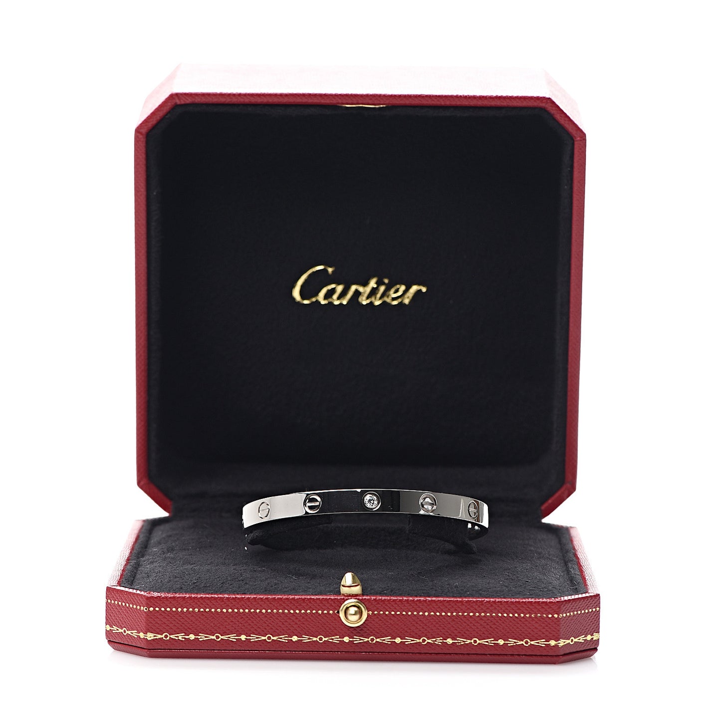 18K White Gold 1 Diamond LOVE Cuff Bracelet 18