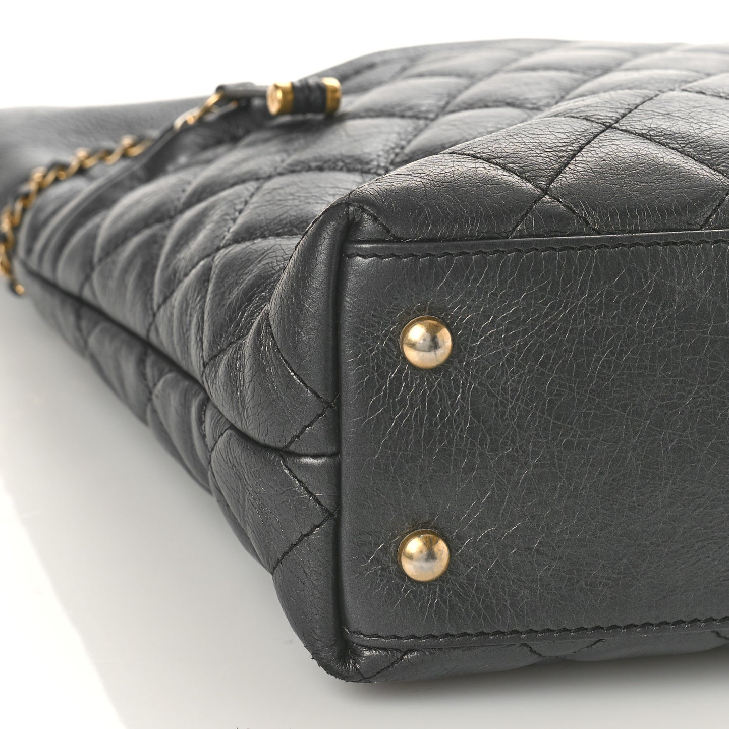Aged Calfskin Quilted Drawstring Shopping Tote Black