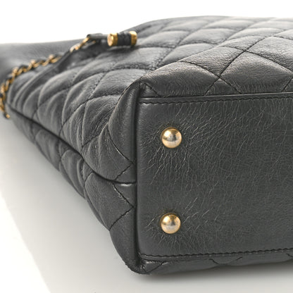 Chanel Aged Calfskin Quilted Drawstring Shopping Tote Black 7 of 9
