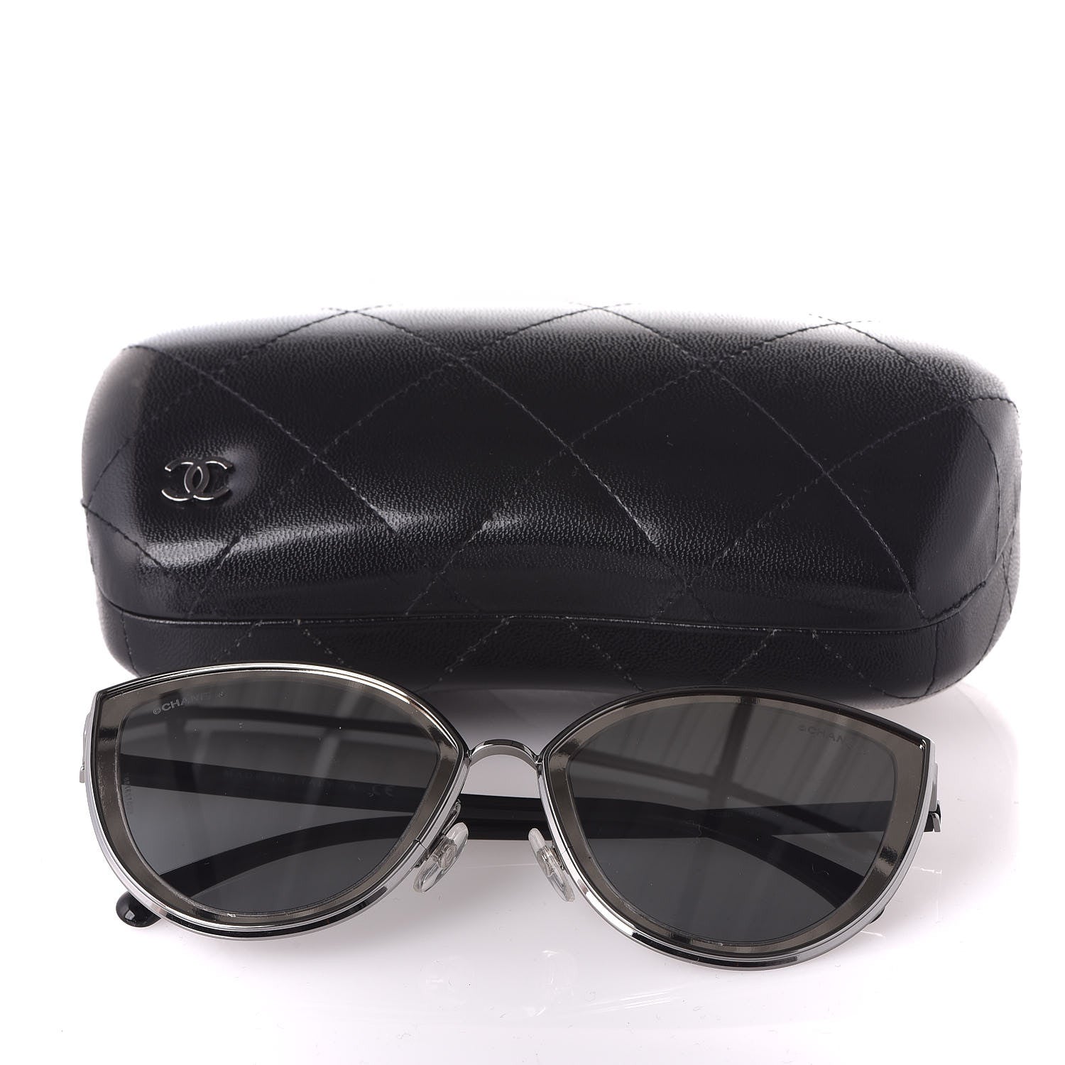 Chanel Silver Metal Cat Eye Sunglasses 4222 Silver Black 8 of 8