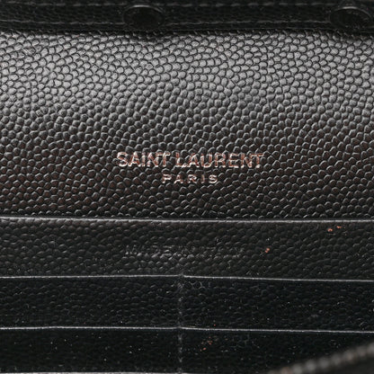 Saint Laurent Grain De Poudre Matelasse Chevron Monogram Monochrome Chain Wallet Black 6 of 12