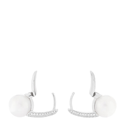 Mikimoto 18K White Gold Diamond Akoya Cultured Pearl 8mm Classic Elegance Huggie Earrings 3 of 4