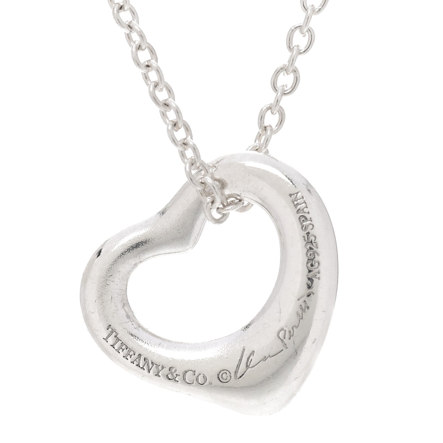 Tiffany Sterling Silver 11mm Elsa Peretti Open Heart Pendant Necklace 4 of 8