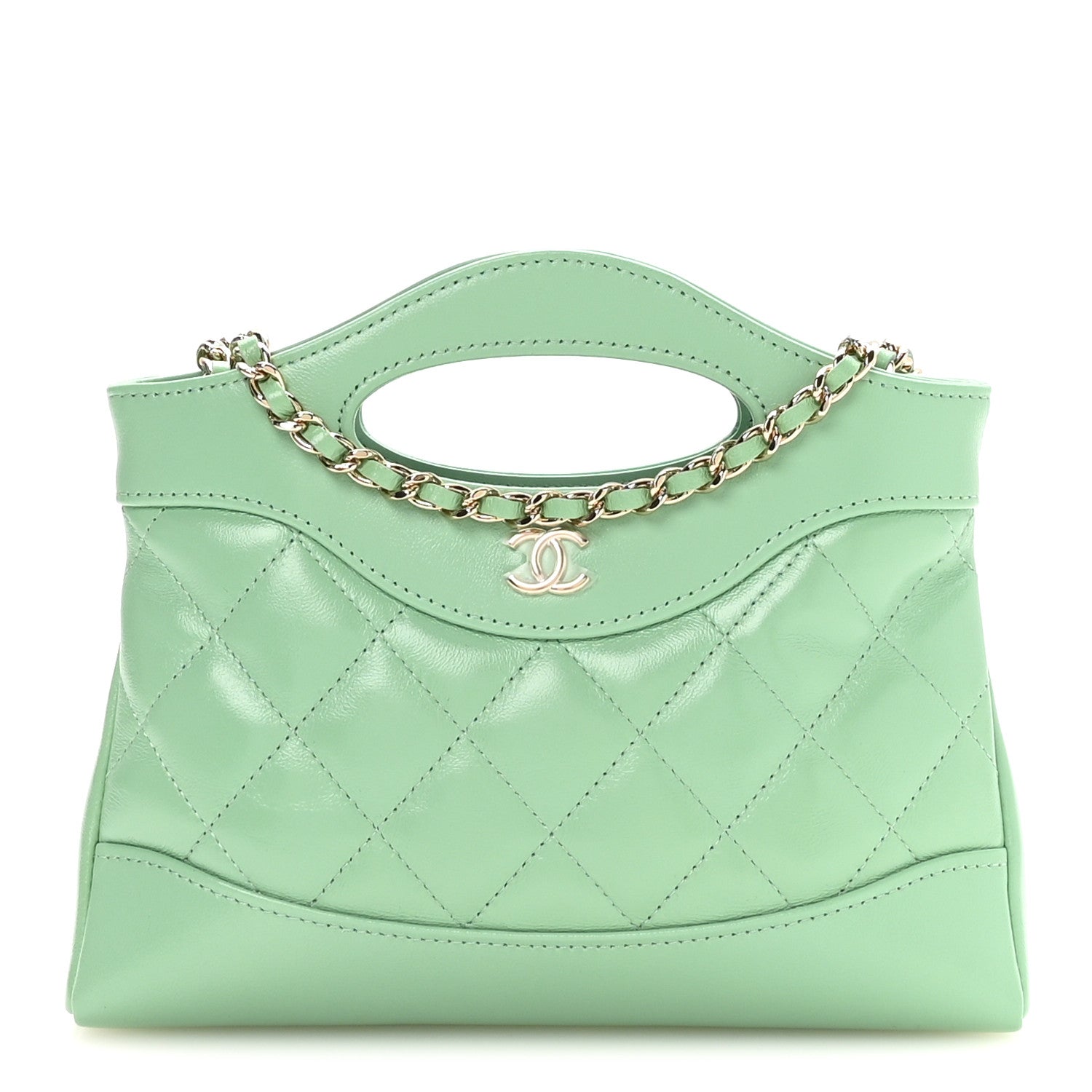 Chanel Shiny Crumpled Calfskin Quilted Nano 31 Shopping Bag Light Green 1 of 11