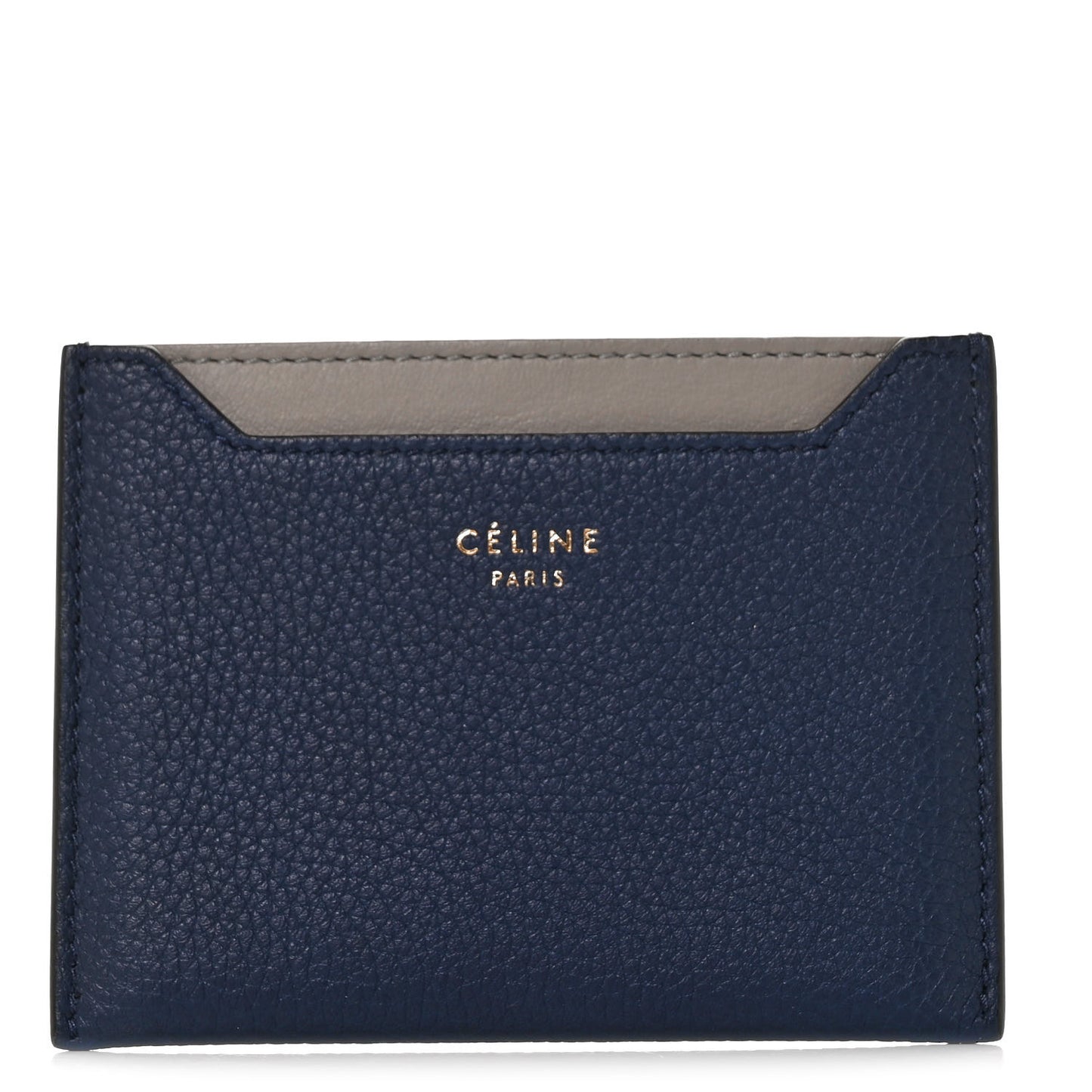 Baby Drummed Calfskin Bi-Color Card Holder Marine Stone