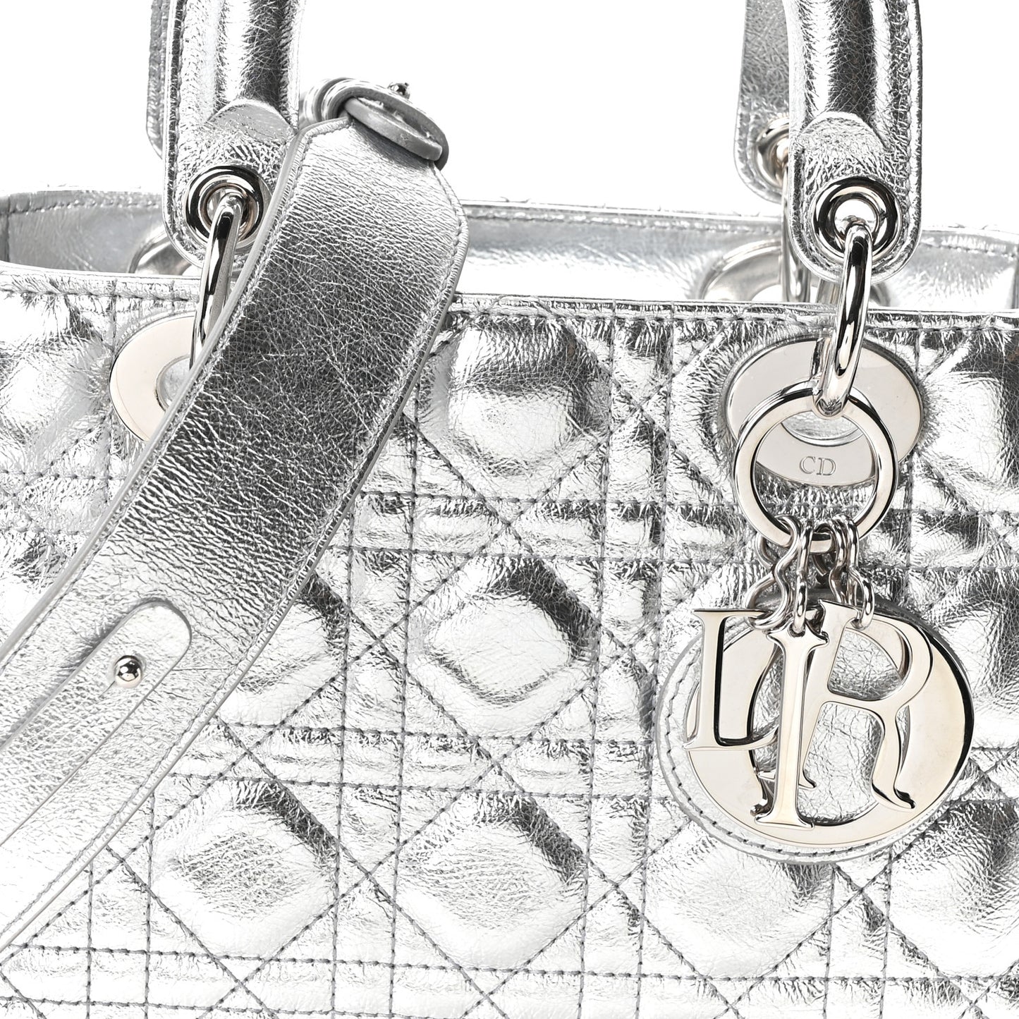 Metallic Grained Calfskin Cannage Small Lucky Badges My Lady Dior Silver