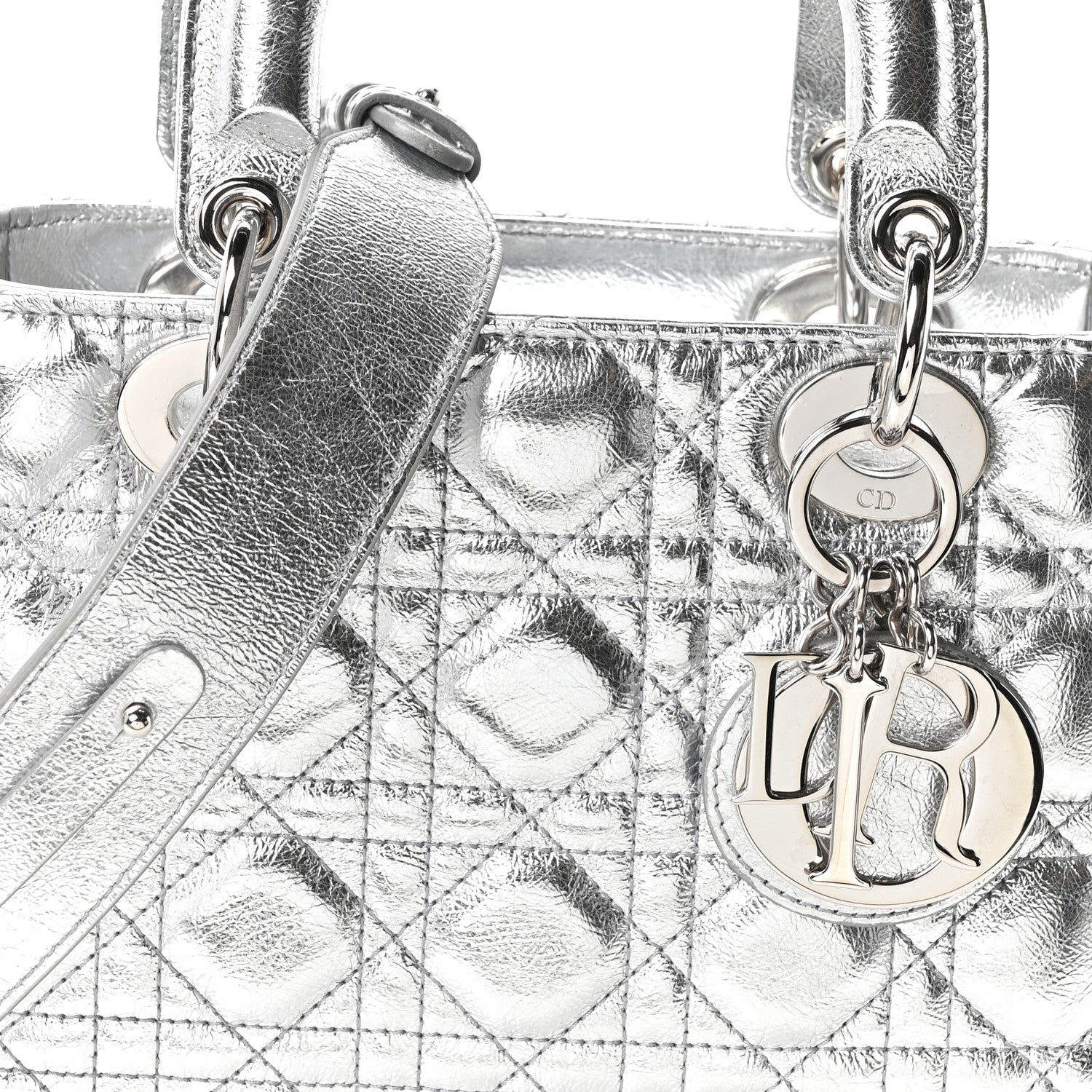 Christian Dior Metallic Grained Calfskin Cannage Small Lucky Badges My Lady Dior Silver 8 of 10