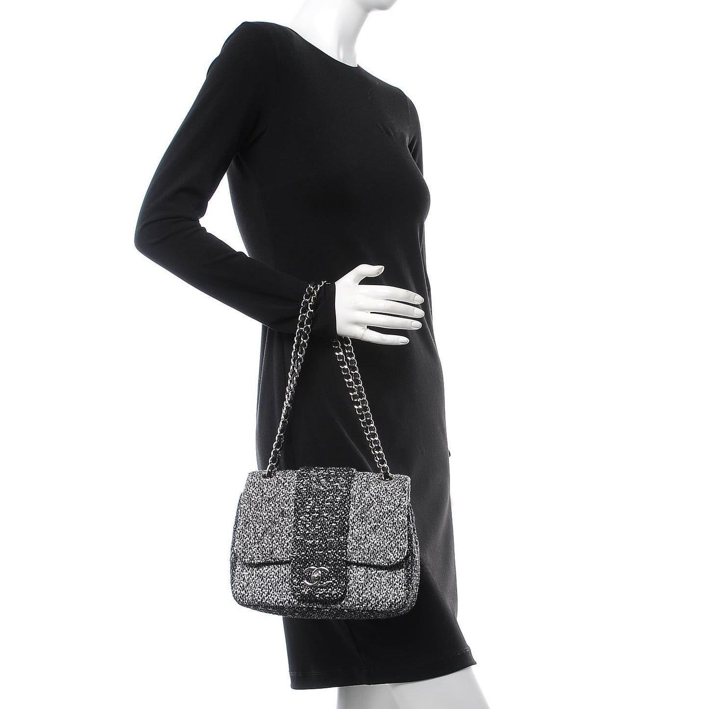 Tweed Sequin Small Elementary Chic Flap Black White