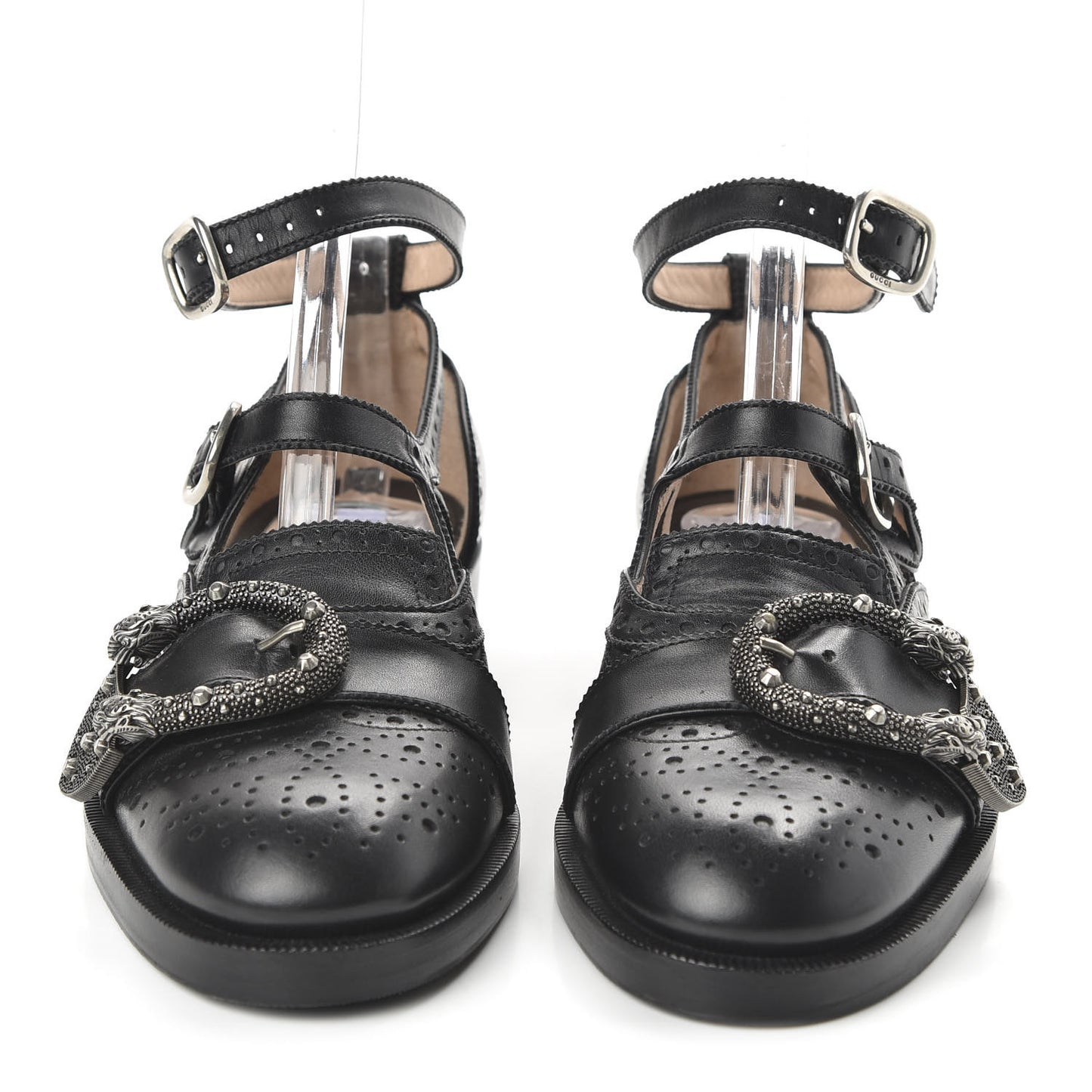 Calfskin Bee Embroidered Womens Queercore Brogue Wingtip Monk Strap Loafers 37.5 Black