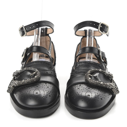 Gucci Calfskin Bee Embroidered Womens Queercore Brogue Wingtip Monk Strap Loafers 37.5 Black 2 of 9