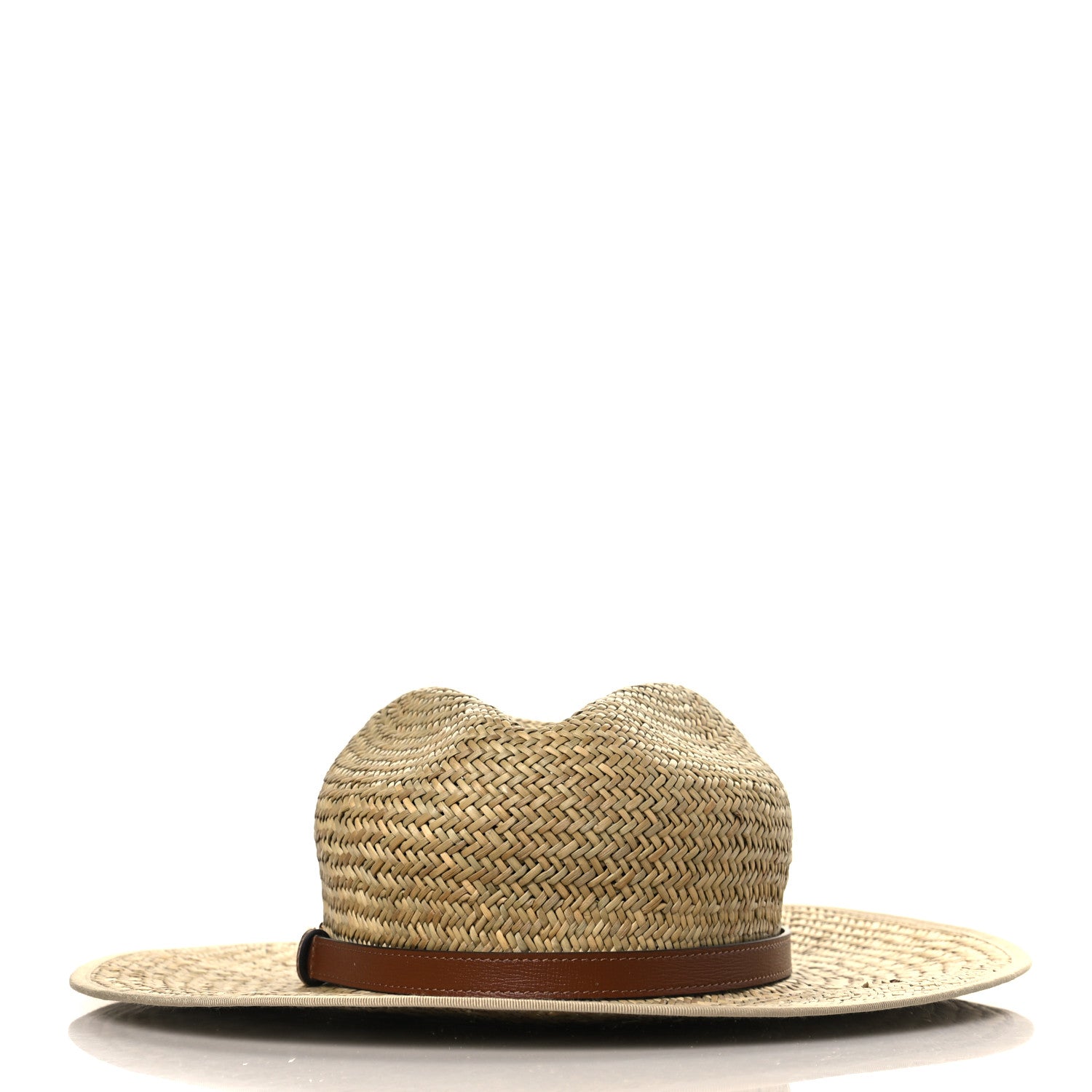 Gucci Straw Fabric Calfskin Horsebit Hat M Beige Dark Brown 3 of 9