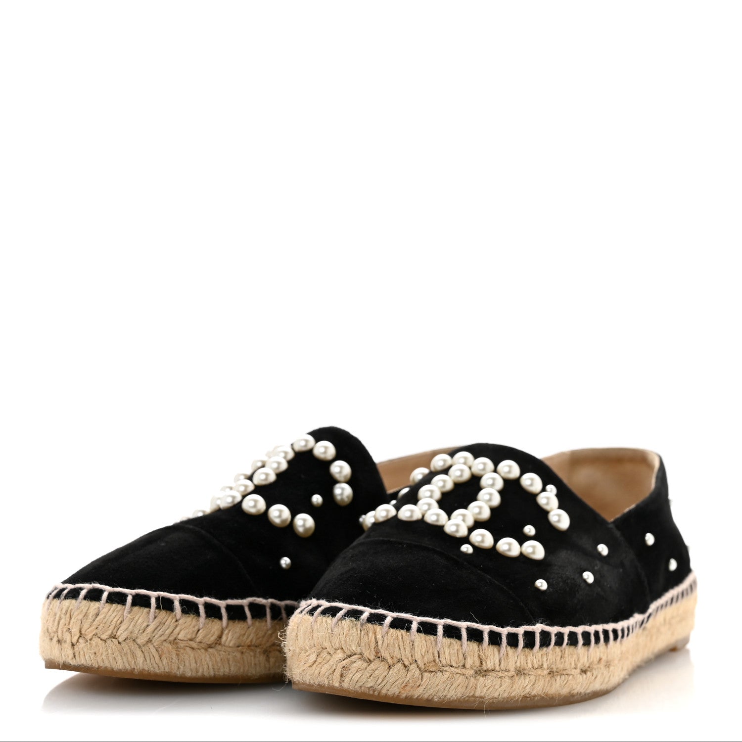 Chanel Suede Pearl CC Espadrilles 37 Black 4 of 10