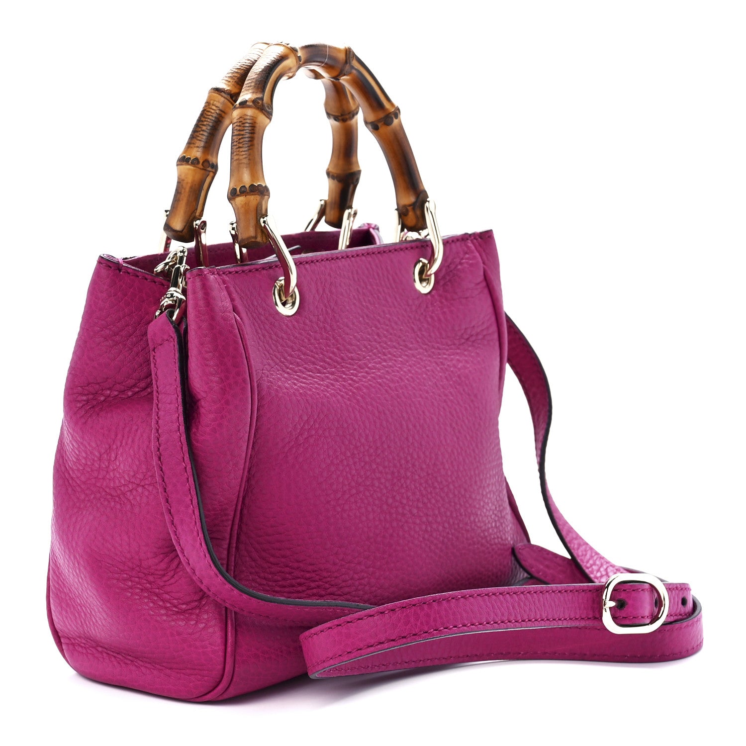 Gucci Pebbled Calfskin Mini Bamboo Shopper Tote Bright Bougainvillea 3 of 13