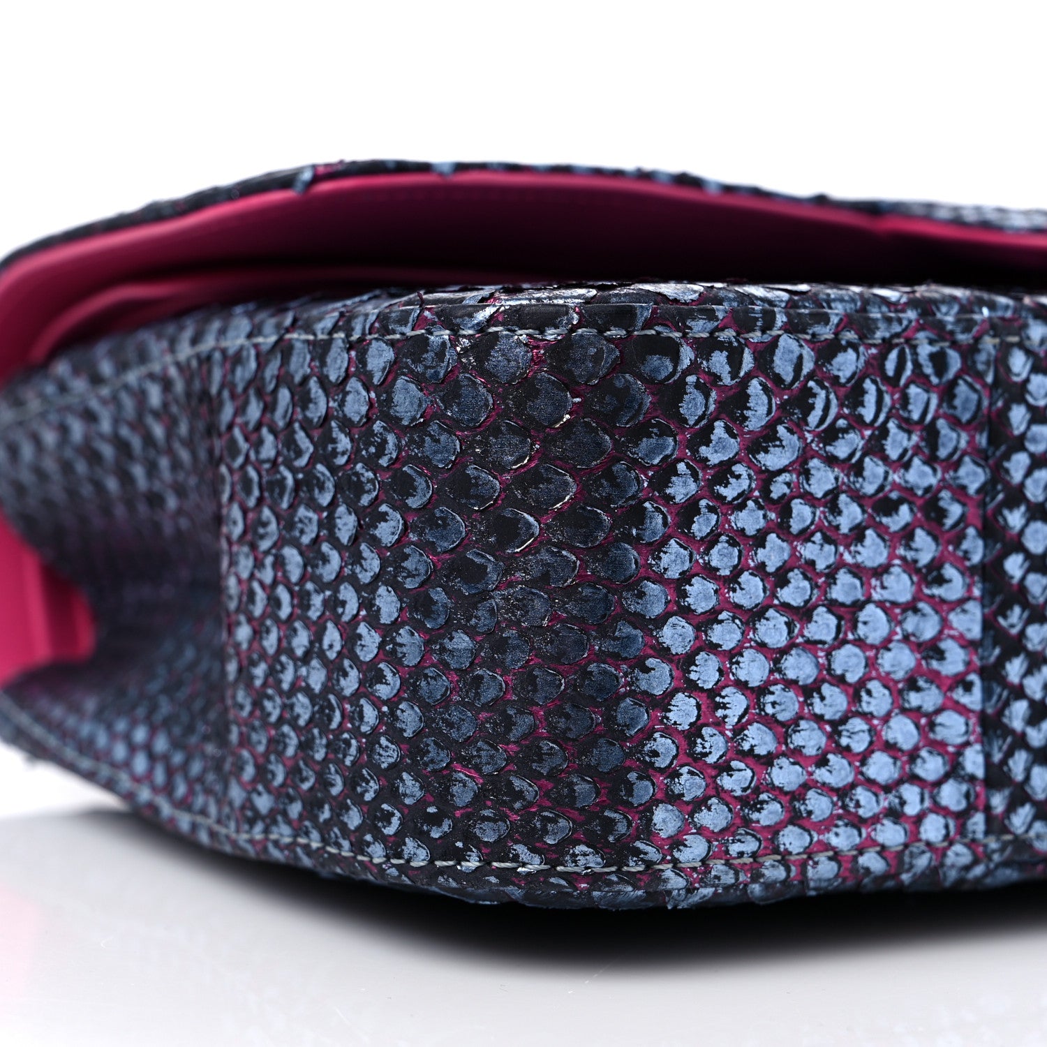 Chanel Metallic Snakeskin Medium Double Flap Blue Pink 8 of 15