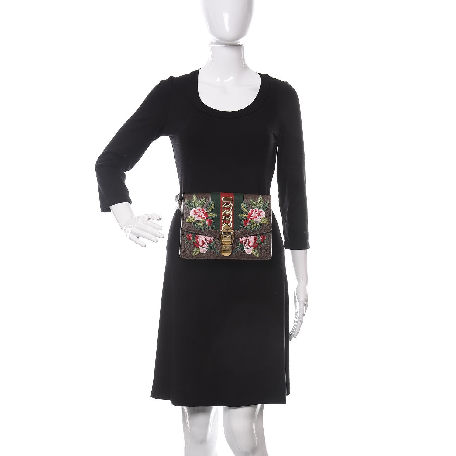 Gucci Calfskin Embroidered Sylvie Belt Bag 95 34 Brown 2 of 10