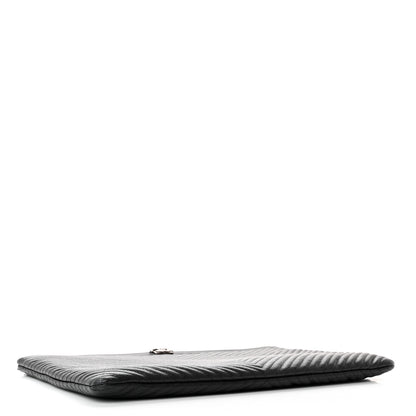 Chanel Caviar Chevron Quilted Medium Boy Zip Pouch Black 4 of 12