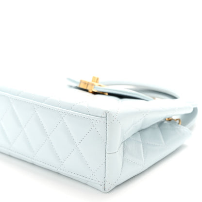 Chanel Shiny Aged Calfskin Quilted Nano Kelly Shopper Light Blue 9 of 10