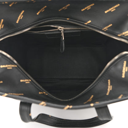 Balenciaga Calfskin Allover Logo Small Bazar Shopper Tote Black Gold 5 of 10