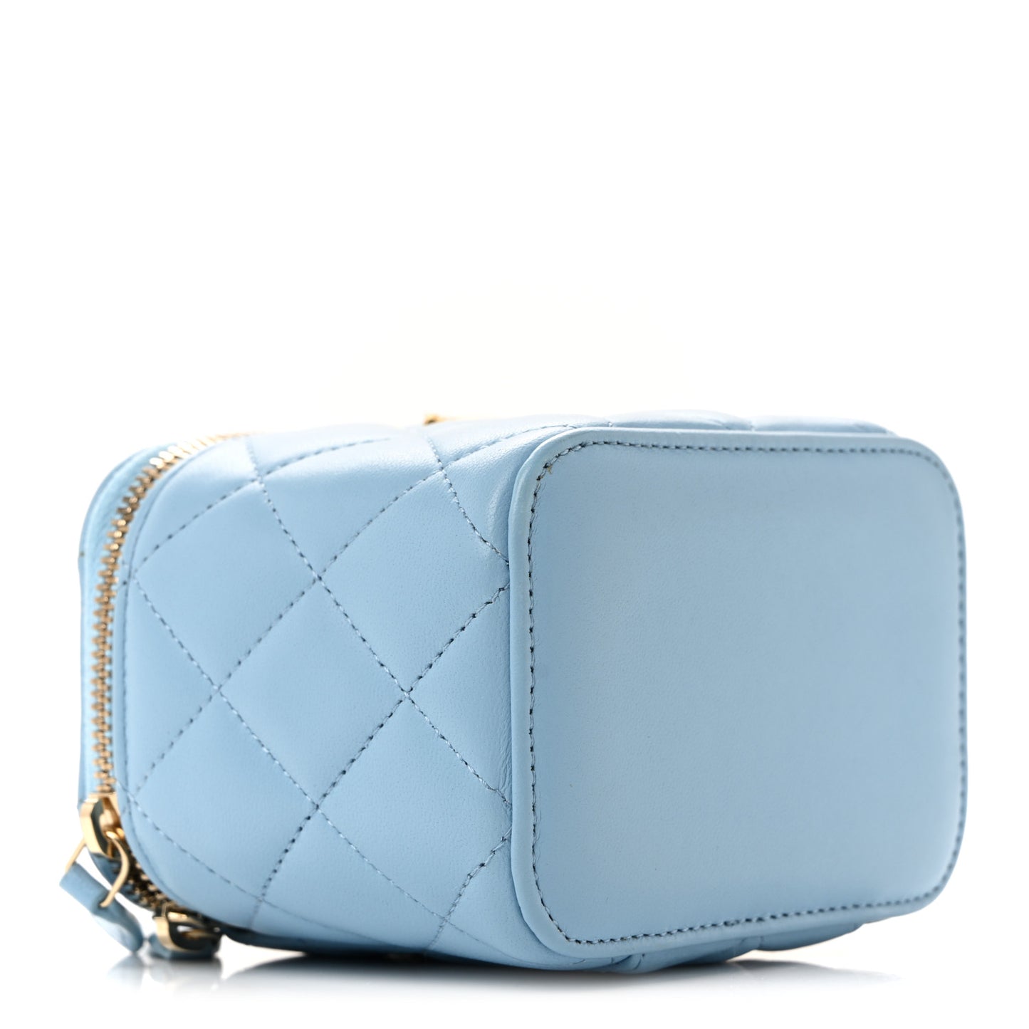Lambskin Quilted Pearl Crush Mini Vanity Case With Chain Light Blue