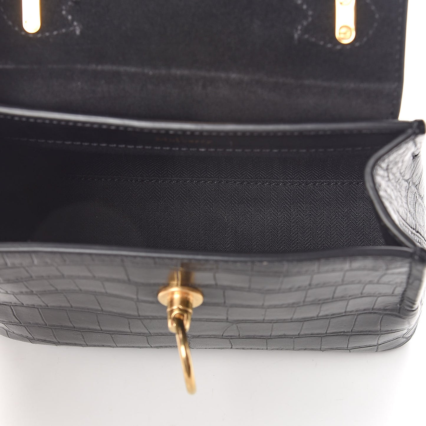 Calfskin Crocodile Embossed Micro Seaton Black