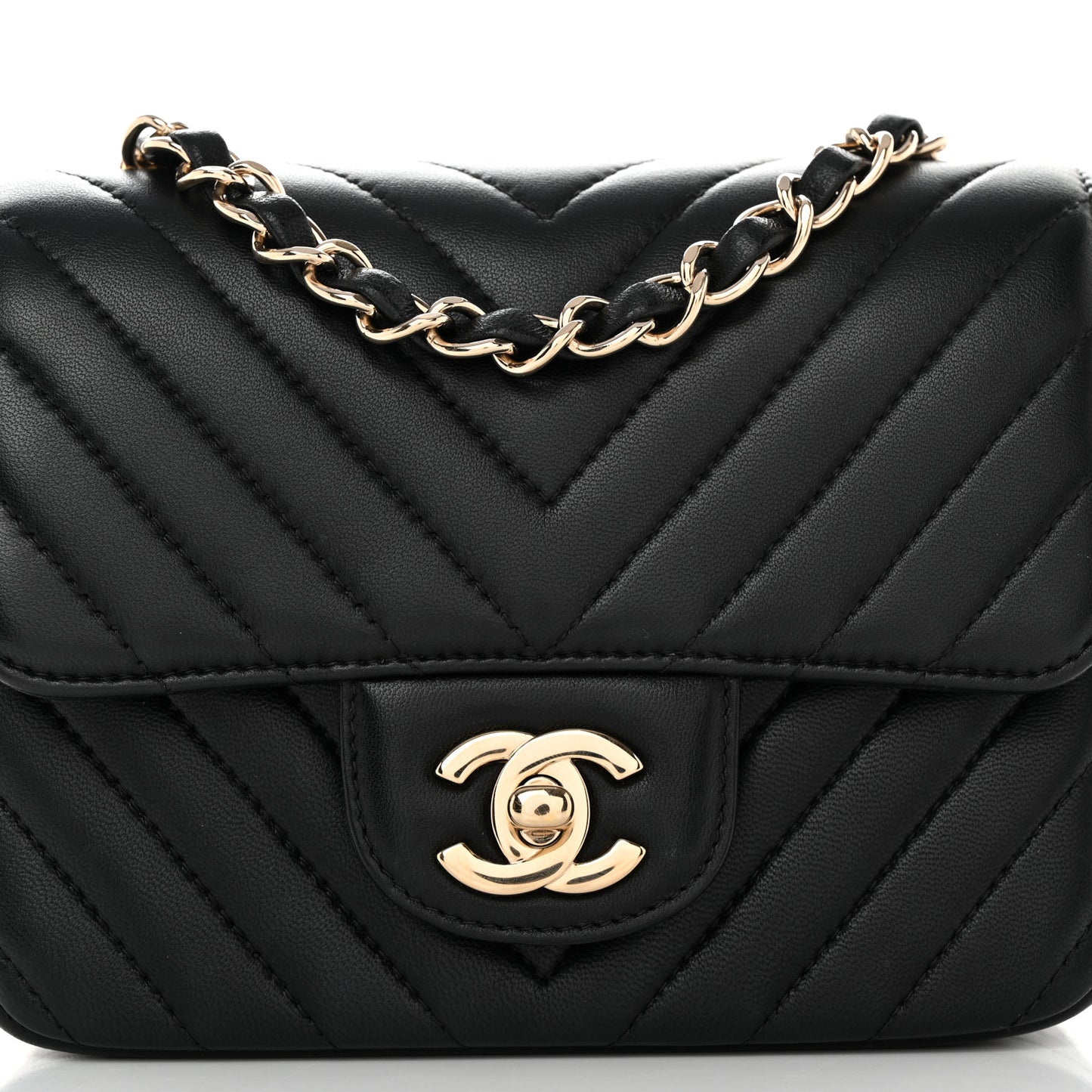 Lambskin Chevron Quilted Mini Square Flap Black