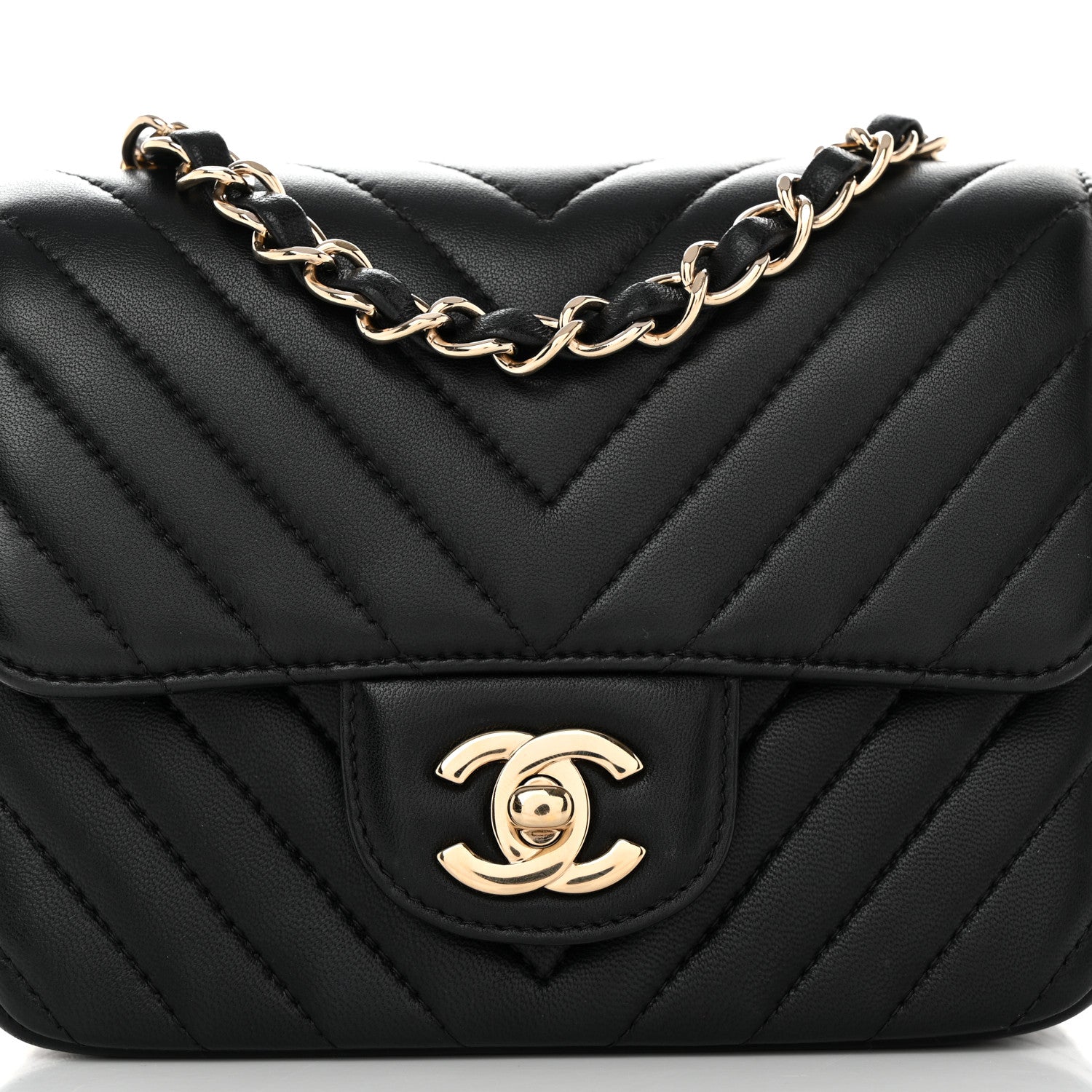 Chanel Lambskin Chevron Quilted Mini Square Flap Black 8 of 11