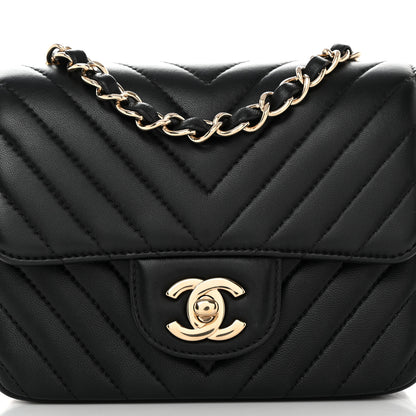 Chanel Lambskin Chevron Quilted Mini Square Flap Black 8 of 11