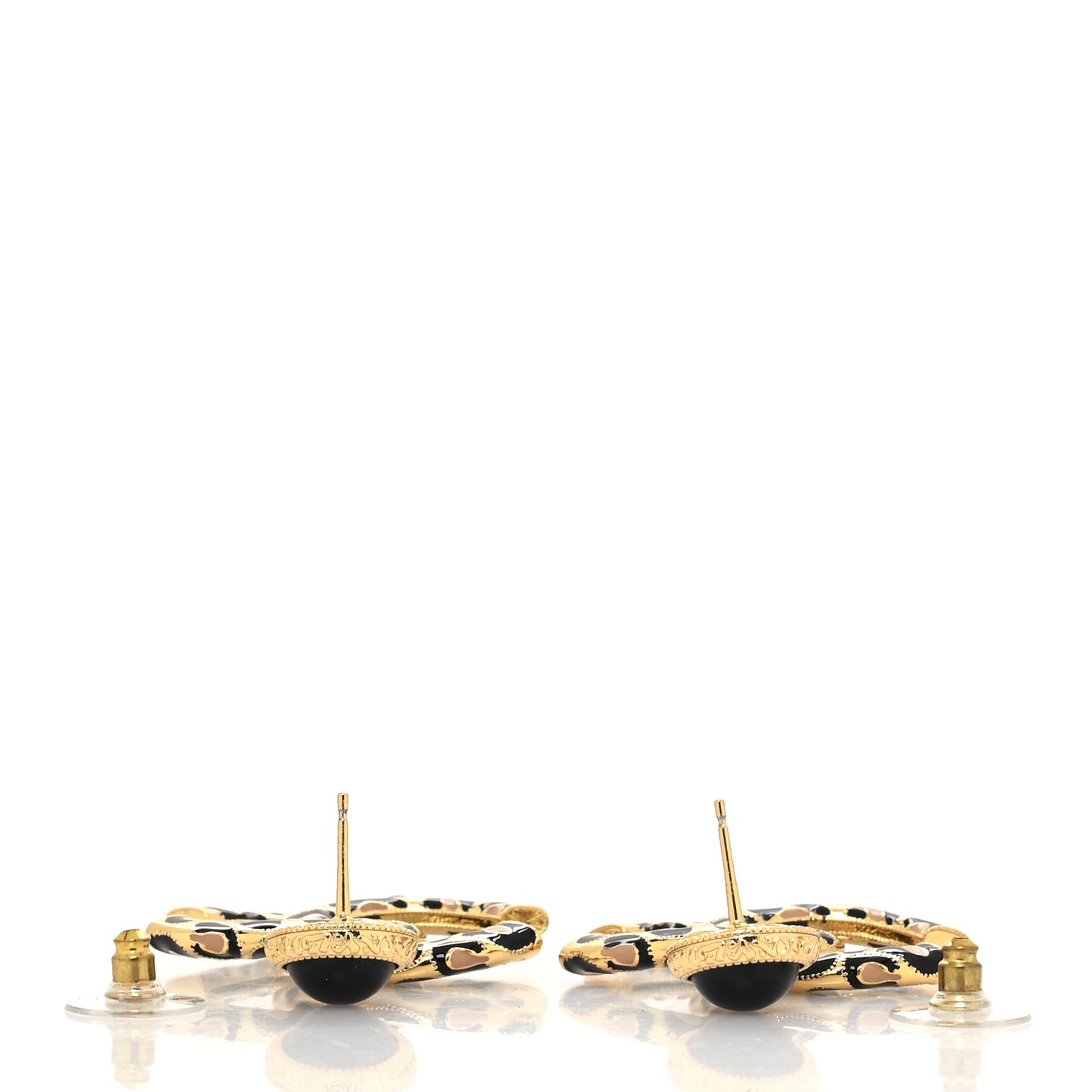 Metal Leopard Print CC Earrings Gold Black Beige
