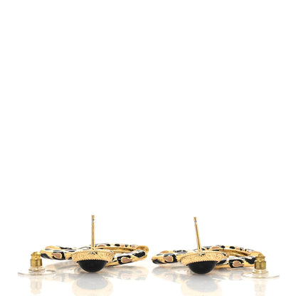 Chanel Metal Leopard Print CC Earrings Gold Black Beige 3 of 4