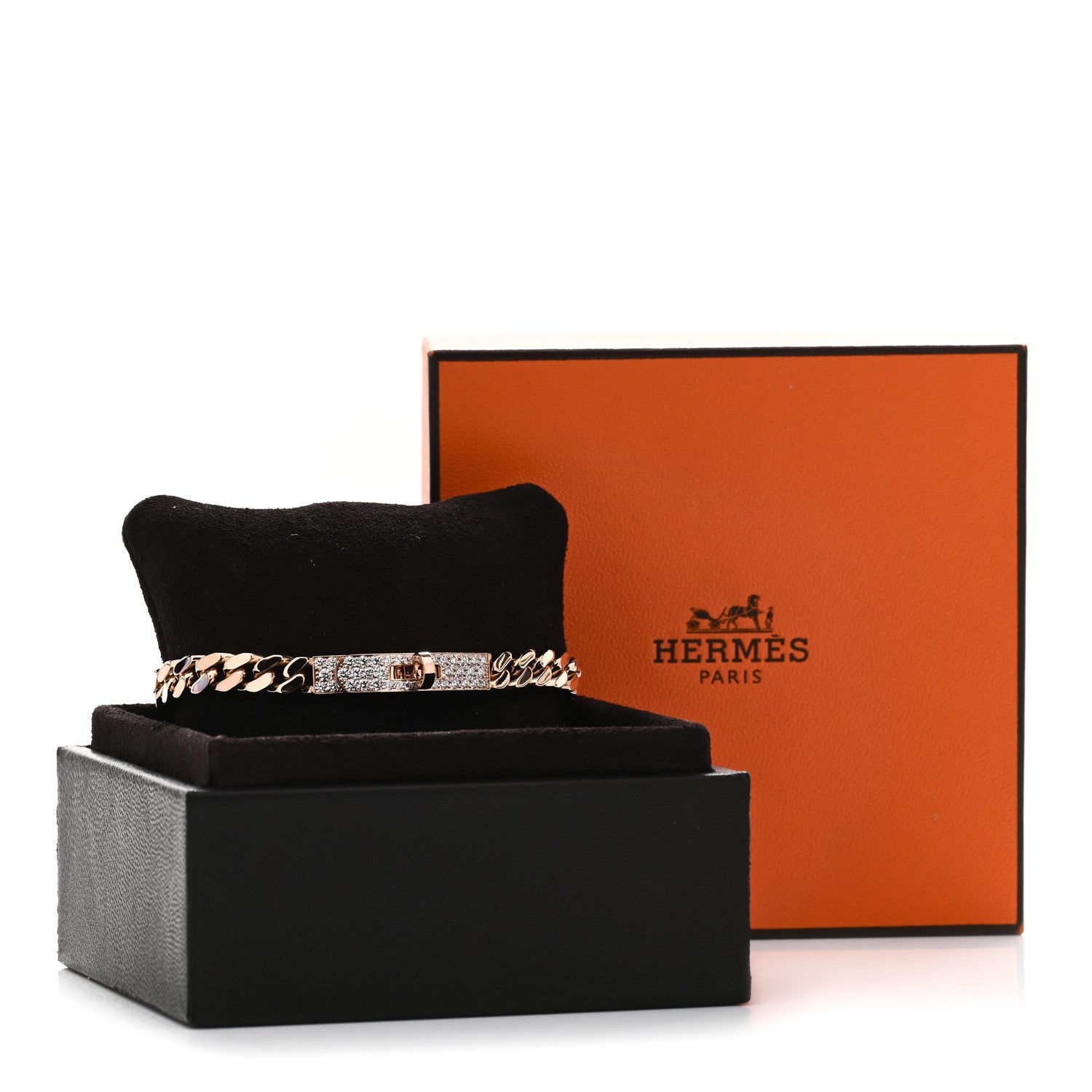 Hermes 18K Rose Gold Diamond PM Kelly Gourmette Bracelet LG 4 of 4