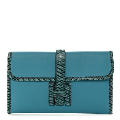 Hermes Swift Lizard Jige Elan Touch Duo Clutch Bleu Paon Mykonos 1 of 7