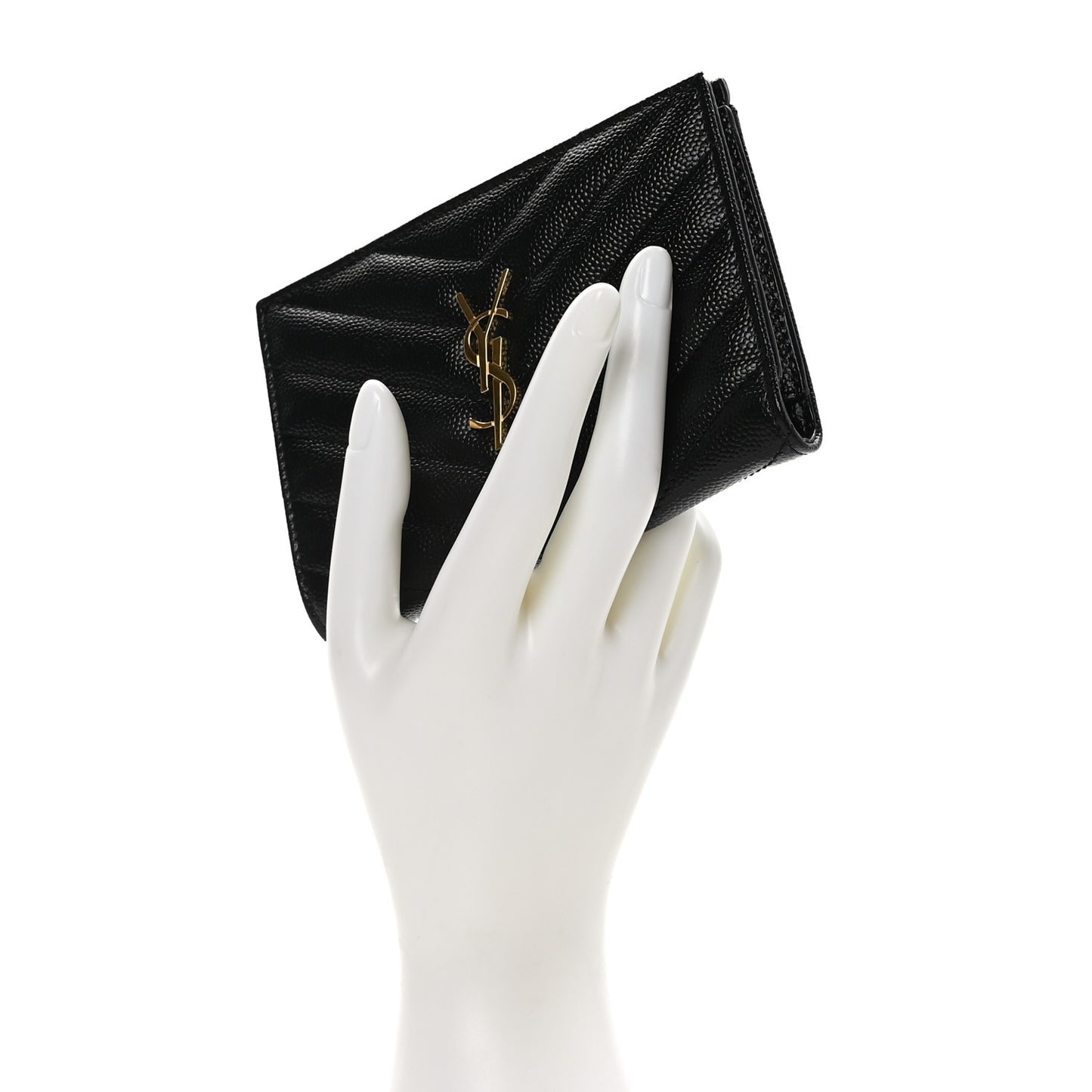 SAINT LAURENT Grain De Poudre Matelasse Chevron Monogram Zipped Two-Part Wallet Black