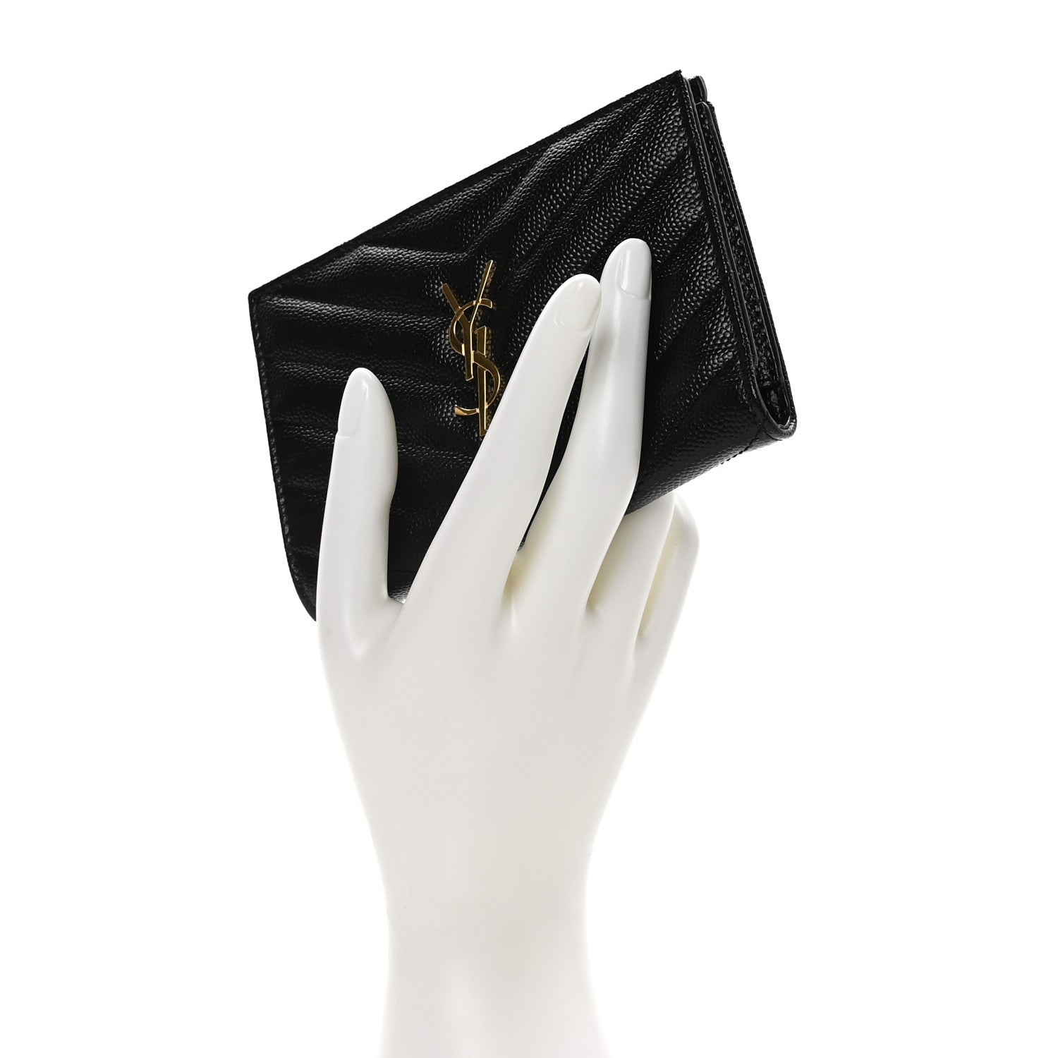 Saint Laurent SAINT LAURENT Grain De Poudre Matelasse Chevron Monogram Zipped Two-Part Wallet Black 2 of 9