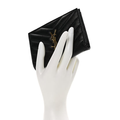 Saint Laurent SAINT LAURENT Grain De Poudre Matelasse Chevron Monogram Zipped Two-Part Wallet Black 2 of 9