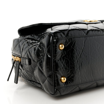 Chanel Shiny Crumpled Calfskin Quilted Large Bowling Bag Black 9 of 11
