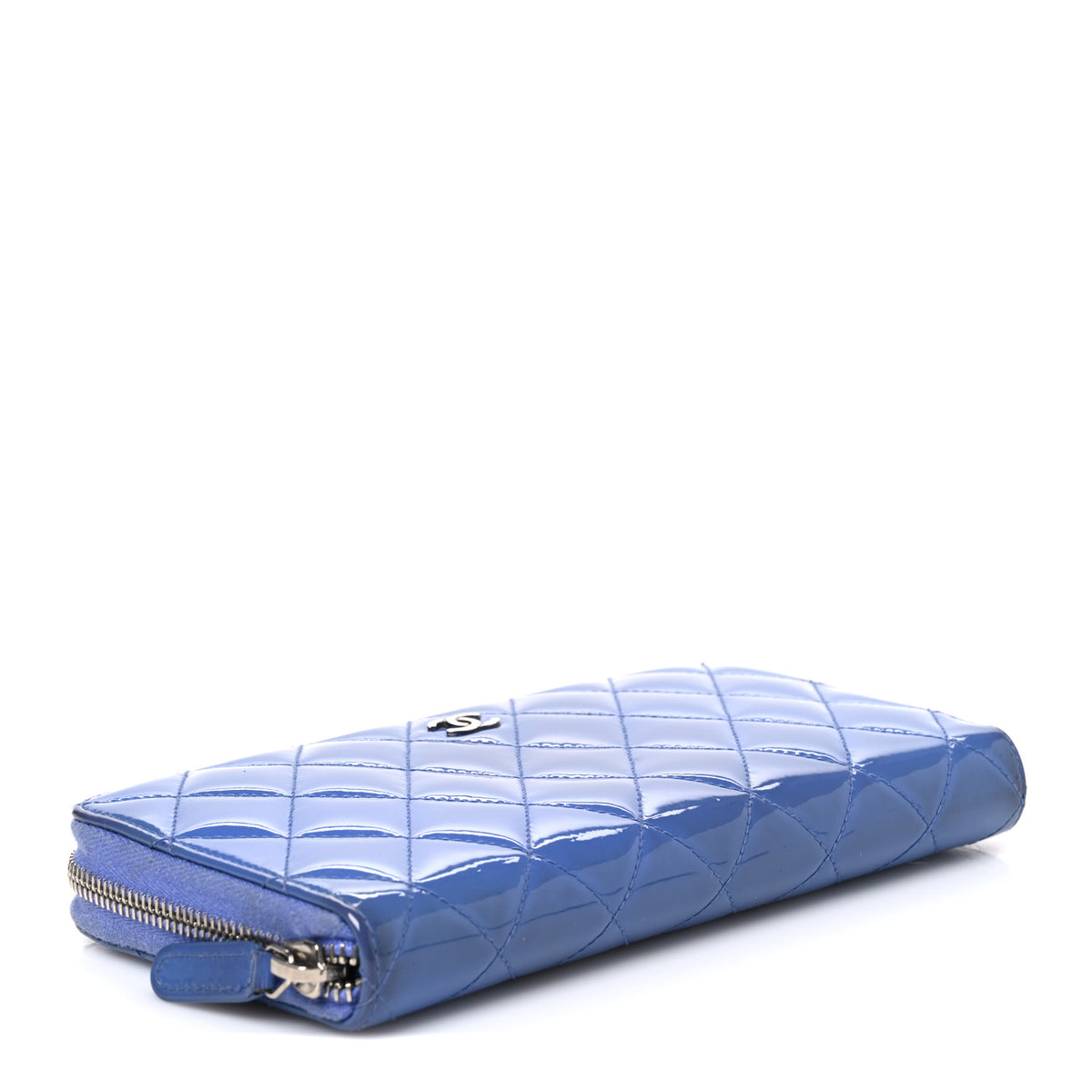 Chanel Patent Quilted Large Gusset Zip Around Wallet Blue 4 of 9