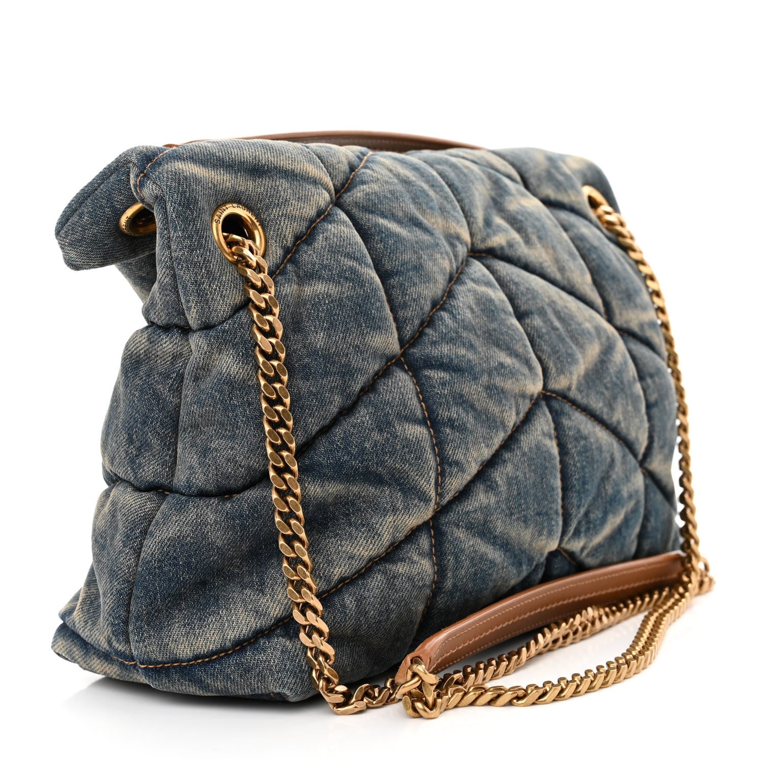 Saint Laurent Denim Quilted Small Loulou Puffer Monogram Chain Satchel Blue Cinnamon 3 of 11