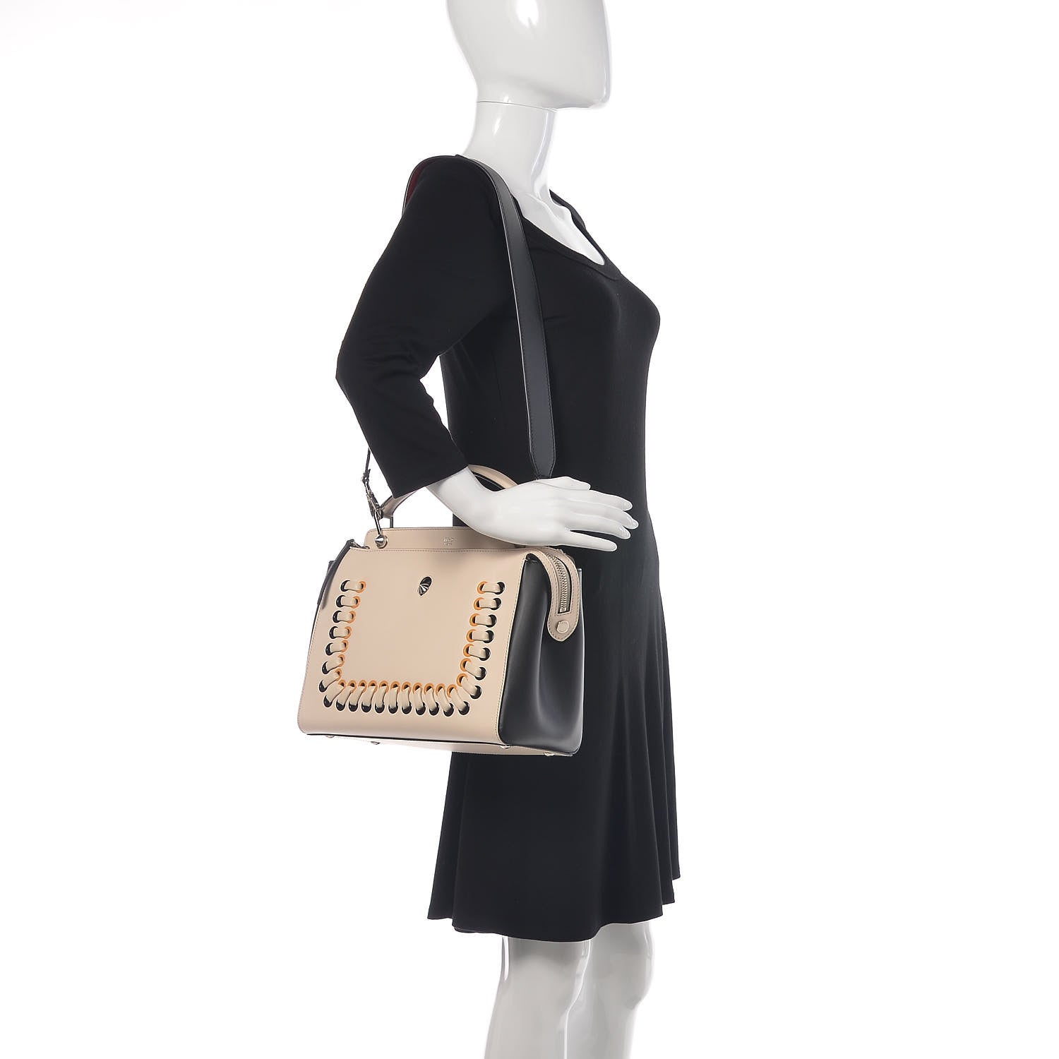 Fendi Vitello Baltico Shiny Nappa Lace Up DotCom Satchel Camelia Black Multicolor 2 of 11