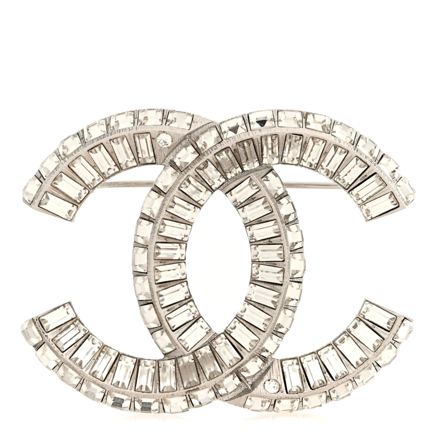 Baguette Crystal CC Brooch Silver
