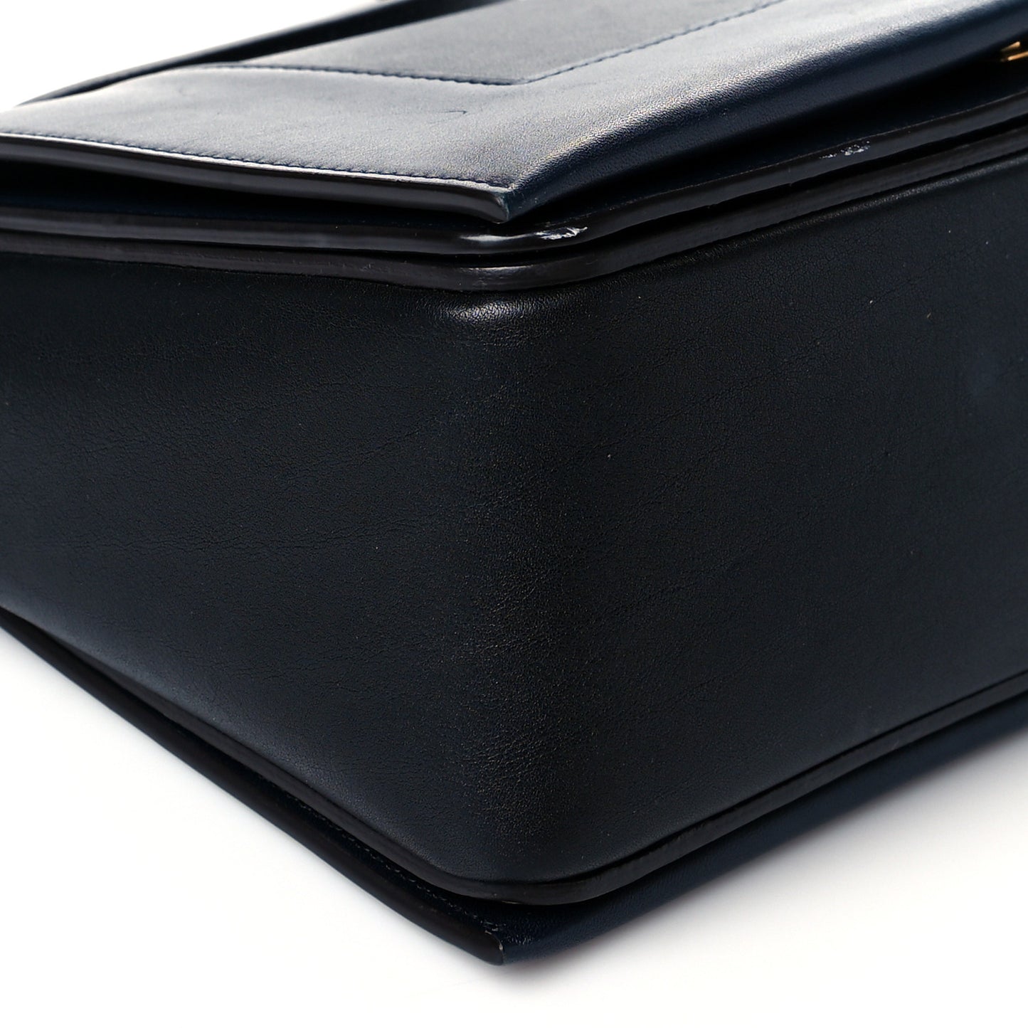 Shiny Smooth Calfskin Medium Frame Shoulder Bag Black Navy