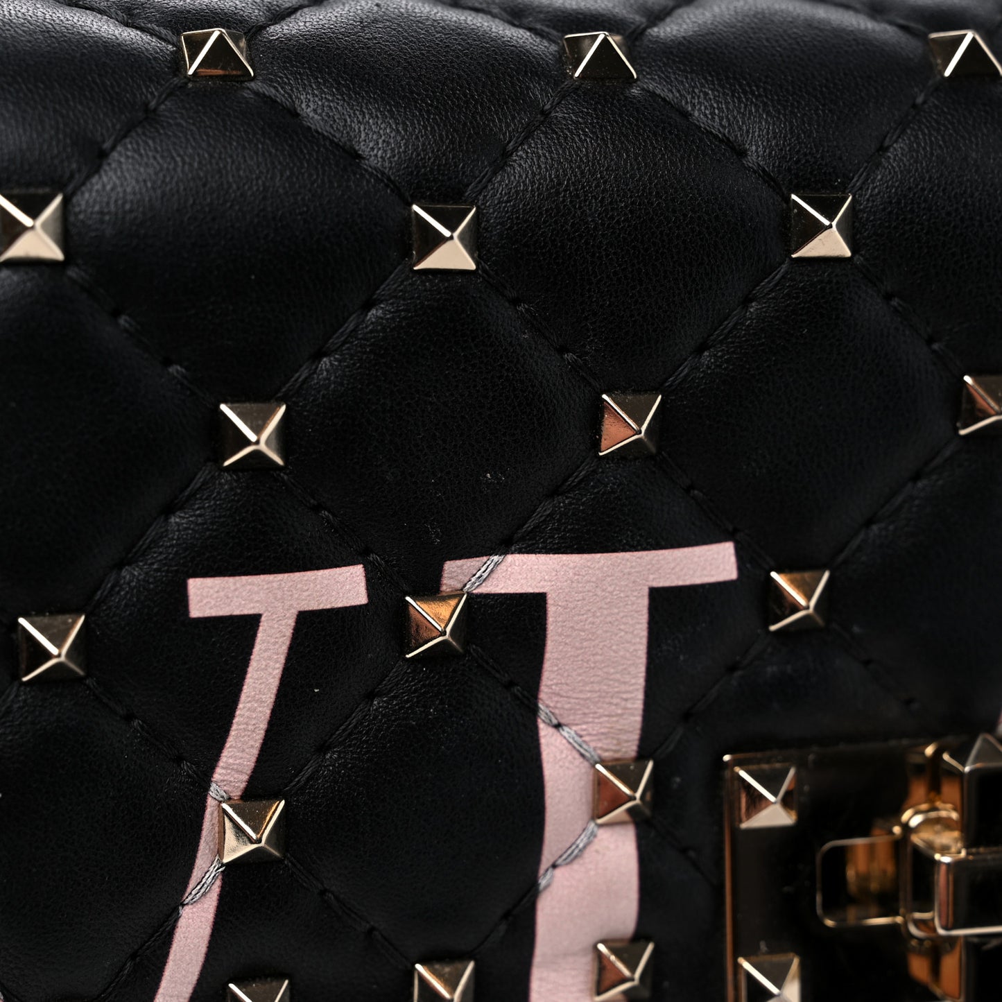 Lambskin VLTN Print Medium Rockstud Spike Shoulder Bag Black