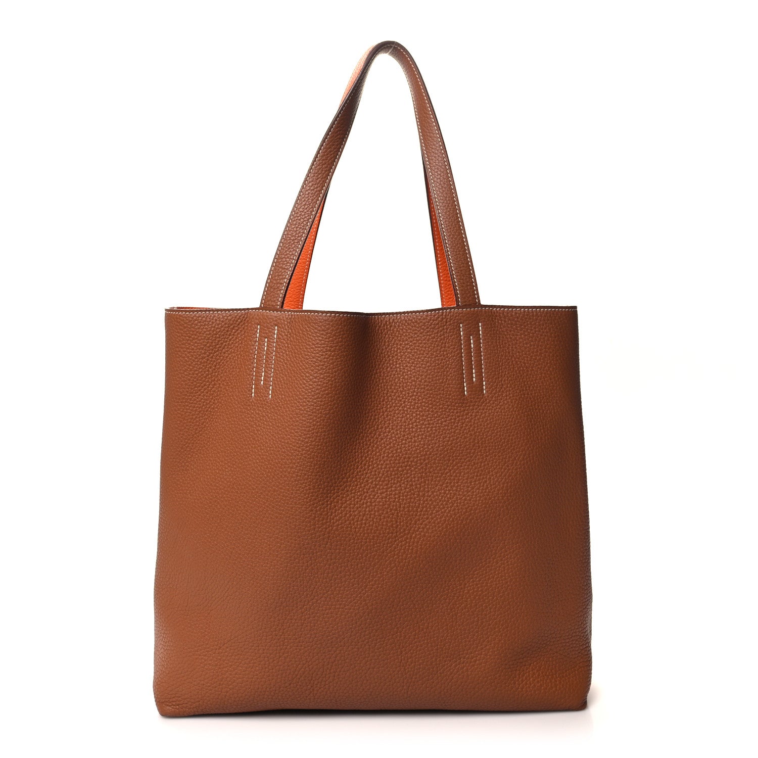 Hermes Taurillon Clemence Double Sens 45 Reversible Tote Orange Gold 10 of 15