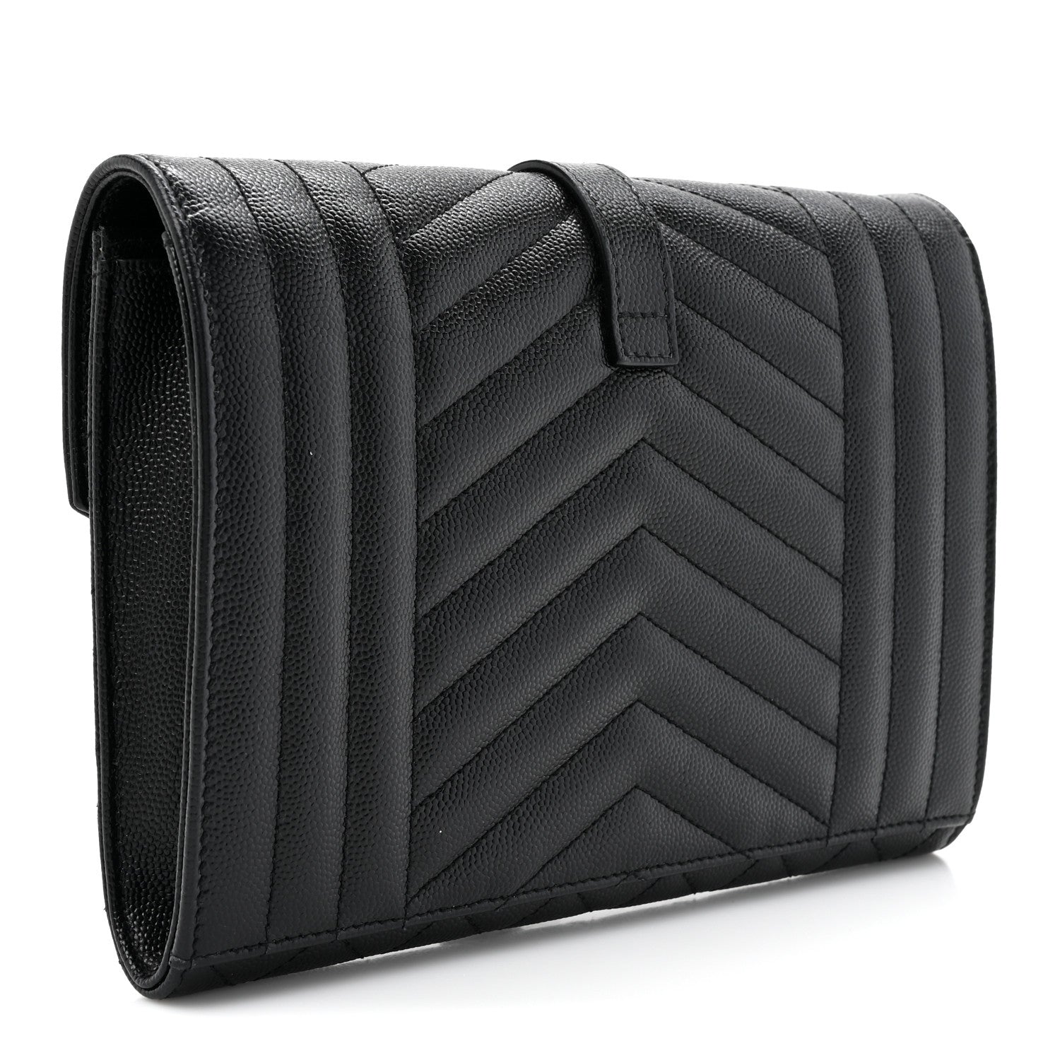 Saint Laurent Grain De Poudre Textured Mixed Matelasse Triquilt Monogram Clutch Black 3 of 10